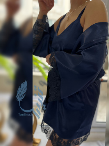 ست تاپ شلوارک و روبدوشامبر ساتن ابریشم |گیپور ترک نرم لطیف فوق العاده جذاب سایز بندی متنوع