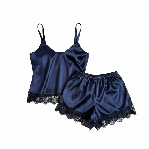 ست تاپ و شلوارک ساتن ابریشم گیپور دار| سایز بندی38تا50و رنگ بندی متنوع